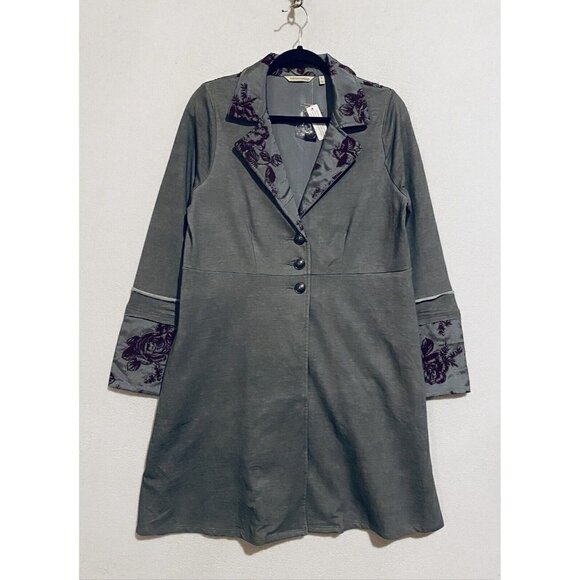 Soft Surroundings Granduer Jacket Womens Medium Gray Purple Embroidered Boho - Picture 2 of 7
